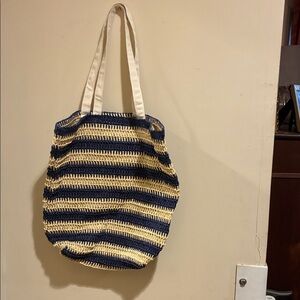 Navy and Cream Striped Tote Bag